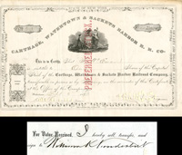 Carthage, Watertown & Sackets Harbor Railroad - Stock Transferred to William K. Vanderbilt - Railway Stock Certificate